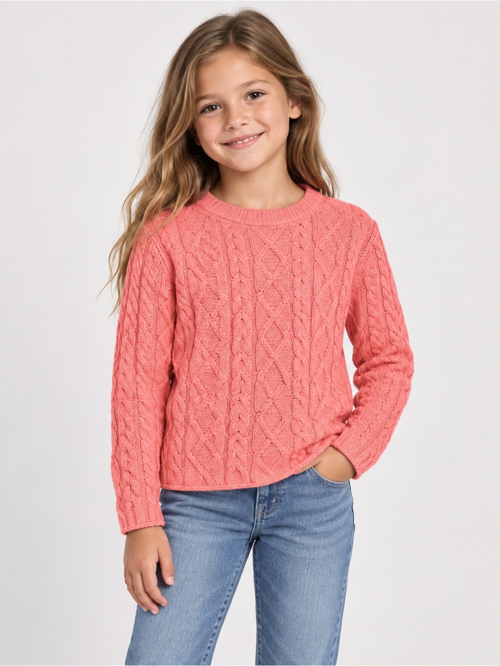 Cat & Jack Girls Coral Cable Knit Sweater Size 8 NWT